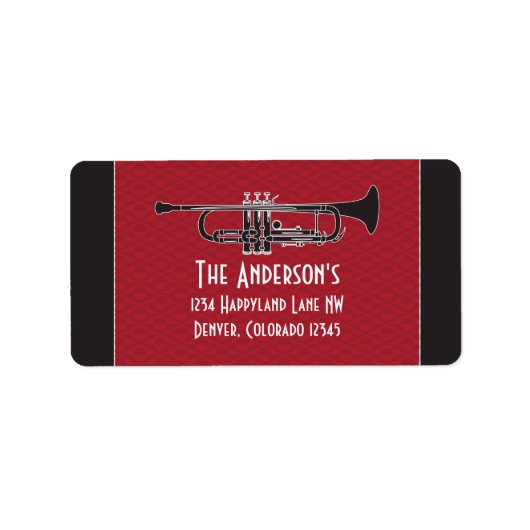 Roaring 20er Jahre Trumpet Hochzeitsrede Adressaufkleber (Vorne)