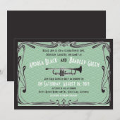 Roaring 20er Jahre Trumpet Mint Green Wedding Einladung (Vorne/Hinten)