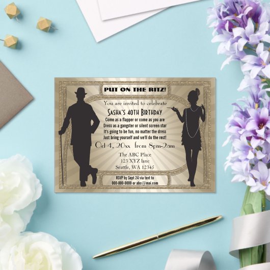 Roaring 20er Kunst Deko Flapper Girl and Gangster Acryleinladungen (In Situ (Hochzeit))