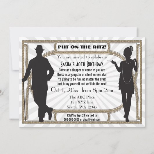 Roaring 20er Kunst Deko Flapper Girl and Gangster Einladung (Vorderseite)