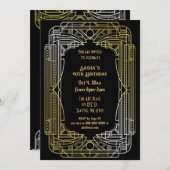 Roaring 20er Kunst große Gatsby Art Deco Geburtsta Einladung (Vorne/Hinten)