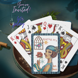 Roaring 20's Art Deco Blue Trim Spielkarten