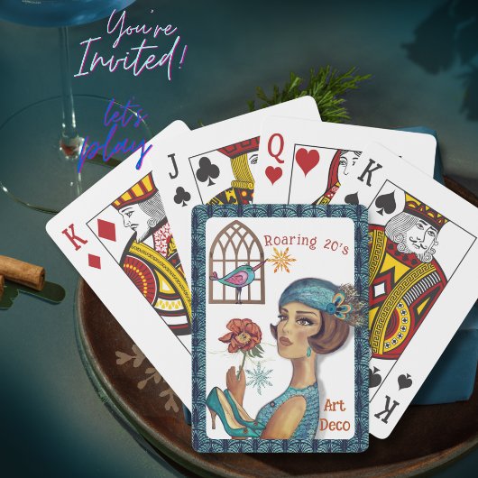 Roaring 20's Art Deco Blue Trim Spielkarten
