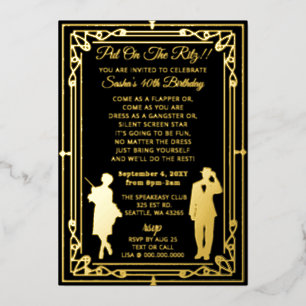 Roaring 20s Art Deco Flapper Girl und Gangster-Fo Folieneinladung