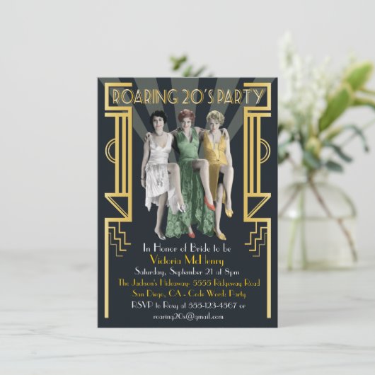 Roaring 20's Art Deco Flapper Party Einladung (Stehend Vorderseite)