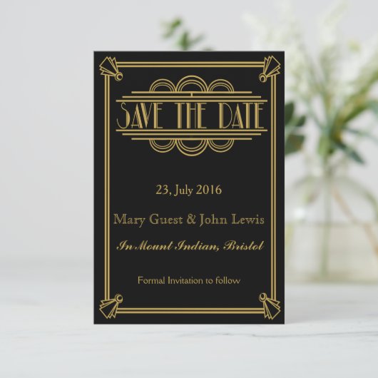 Roaring 20's Art Deco Gatsby Save the Date (Stehend Vorderseite)