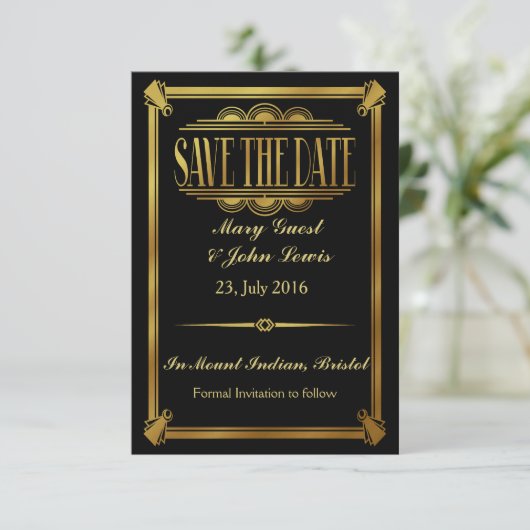 Roaring 20's Art Deco Gatsby Save the Date (Stehend Vorderseite)