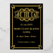 Roaring 20's Black and Gold Art Deco Save the Date Folieneinladung (Vorderseite)