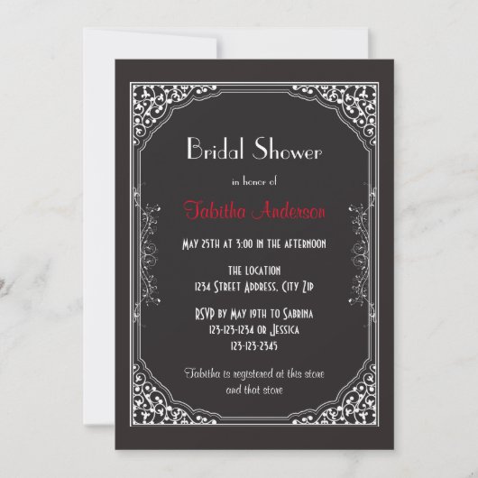 Roaring 20s Black - Bridal Dusche Einladung (Vorderseite)