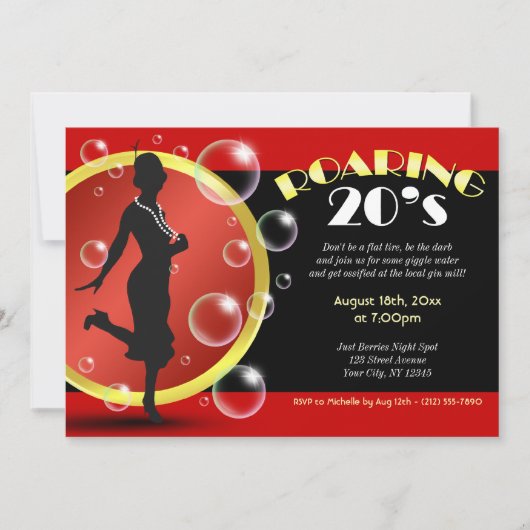 Roaring 20's Flapper Girl Giggle Wasser Einladunge Einladung (Vorderseite)