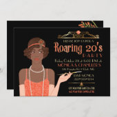 Roaring 20's Flapper Glitzer Retro Mandarine Schwa Einladung (Vorne/Hinten)
