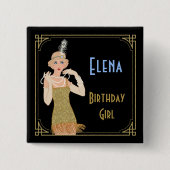 Roaring 20's Flapper Gold Glitzer Black Retro Button (Vorderseite)