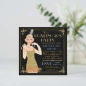 Roaring 20's Flapper Gold Glitzer Black Retro Einladung (Stehend Vorderseite)
