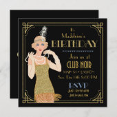 Roaring 20's Flapper Gold Glitzer Black Retro Einladung (Vorne/Hinten)