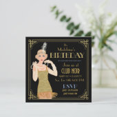 Roaring 20's Flapper Gold Glitzer Black Retro Einladung (Stehend Vorderseite)