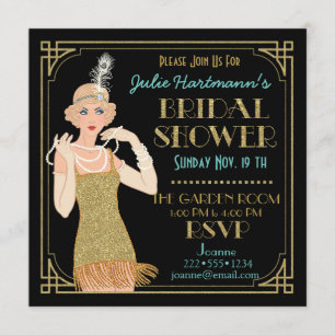 Roaring 20's Flapper Gold Glitzer Black Retro Einladung