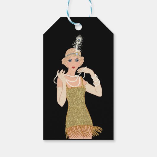 Roaring 20's Flapper Gold Glitzer Black Retro Geschenkanhänger (Rückseite)