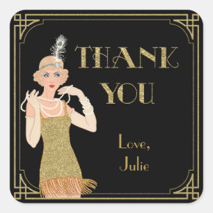 Roaring 20's Flapper Gold Glitzer Black Retro Quadratischer Aufkleber