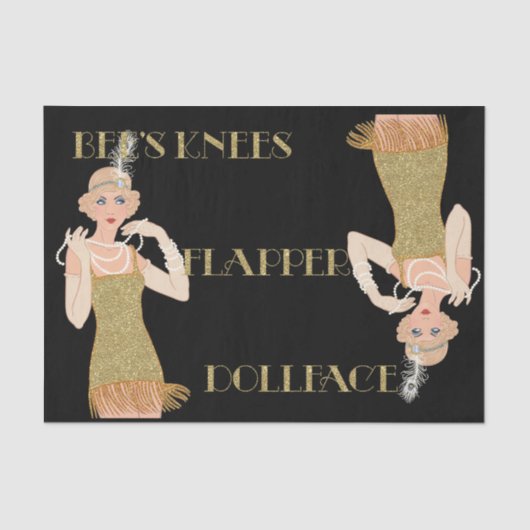 Roaring 20's Flapper Gold Glitzer Black Retro Seidenpapier (Vorderseite)