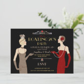 Roaring 20's Flapper Gold Glitzer Red Black Retro Einladung (Stehend Vorderseite)