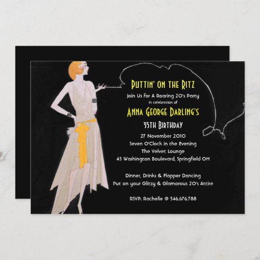 Roaring 20's - Flapper-Party Einladungen (Vorne/Hinten)