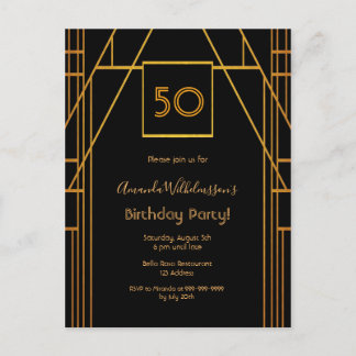 Roaring 20's Geburtstag Black Gold Deko Einladung Postkarte