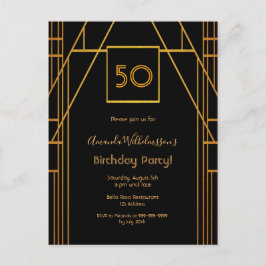 Roaring 20's Geburtstag Black Gold Deko Einladung Postkarte
