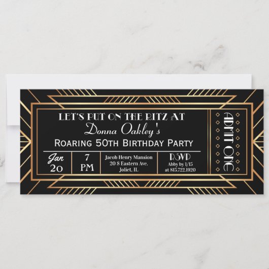 Roaring 20's Party Ticket Einladung (Vorderseite)