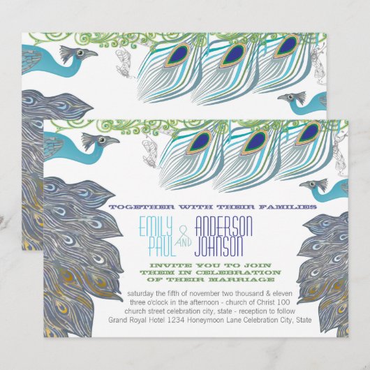 Roaring 20's Peacock Peacock Feathers Einladung (Vorne/Hinten)