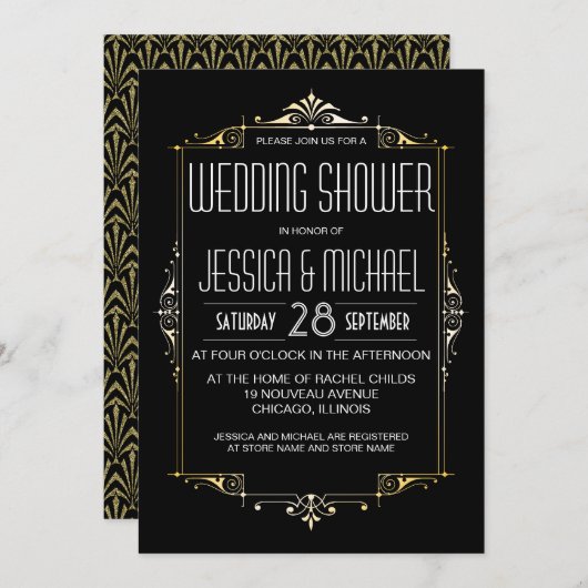 Roaring 20's Theme Polterabend | Art Deco Style Einladung (Vorne/Hinten)