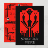 Roaring 20ties Art Deco Gangster Geburtstag Einladung (Vorne/Hinten)