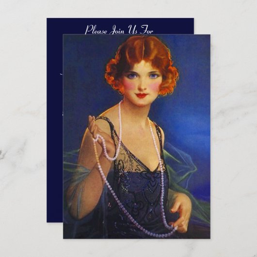 Roaring 20ties Midnight Blue Flapper Einladung (Vorne/Hinten)