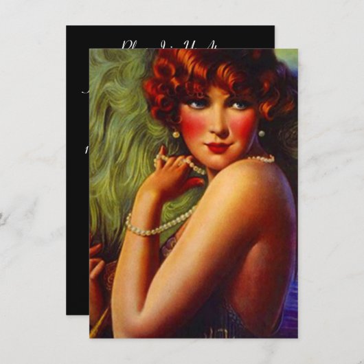 Roaring 20ties Pearls Plumes Flapper Einladung (Vorne/Hinten)