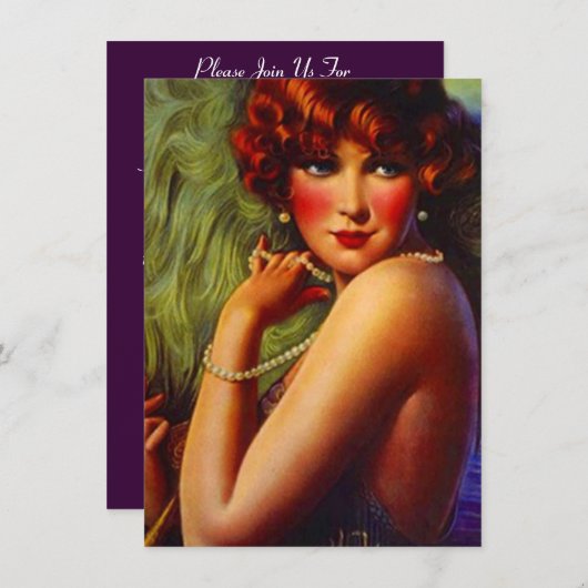 Roaring 20ties Pearls Plumes Flapper Einladung (Vorne/Hinten)