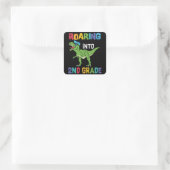 Roaring 2. Klasse Back School T rex Dinosaur Kinde Quadratischer Aufkleber (Tasche)