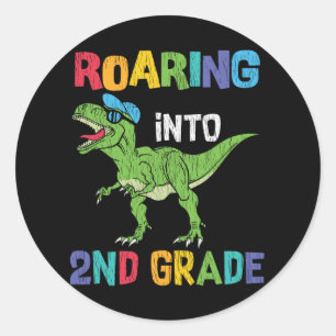 Roaring 2. Klasse Back School T rex Dinosaur Kinde Runder Aufkleber
