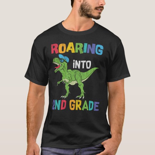 Roaring 2. Klasse Back School T rex Dinosaur Kinde T-Shirt (Vorderseite)