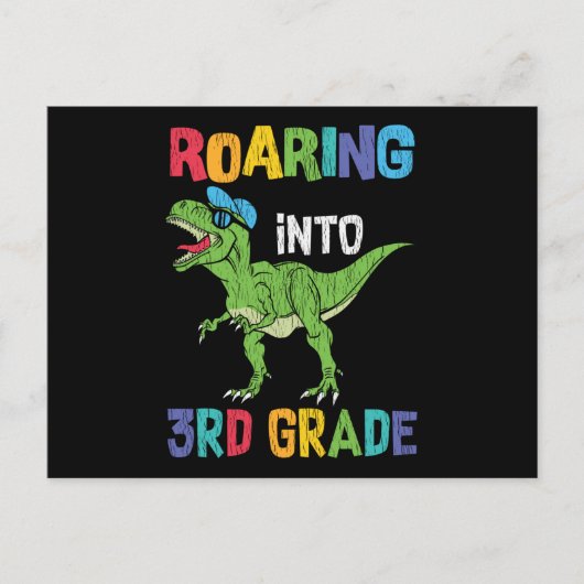 Roaring 3. Klasse Back School T rex Dinosaur Kinde Postkarte (Vorderseite)