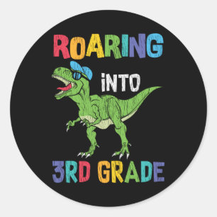 Roaring 3. Klasse Back School T rex Dinosaur Kinde Runder Aufkleber