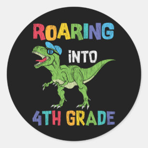 Roaring 4. Klasse Back School T rex Dinosaur Kinde Runder Aufkleber