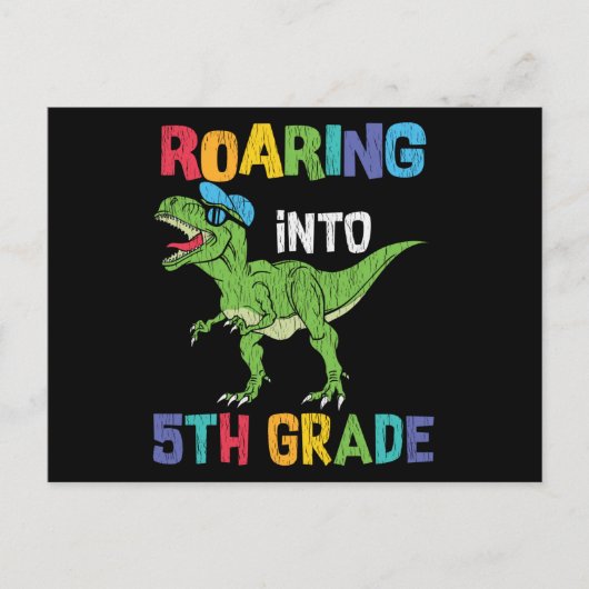 Roaring 5th Grade Back School T rex Dinosaur Kinde Postkarte (Vorderseite)