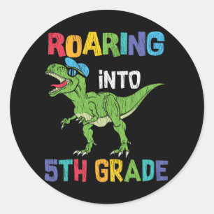 Roaring 5th Grade Back School T rex Dinosaur Kinde Runder Aufkleber