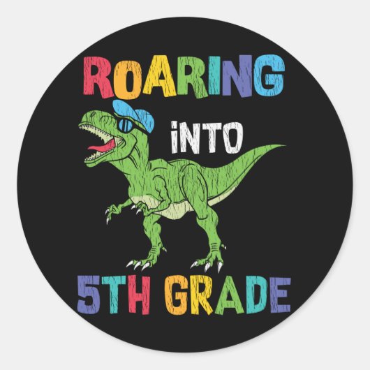 Roaring 5th Grade Back School T rex Dinosaur Kinde Runder Aufkleber (Vorderseite)