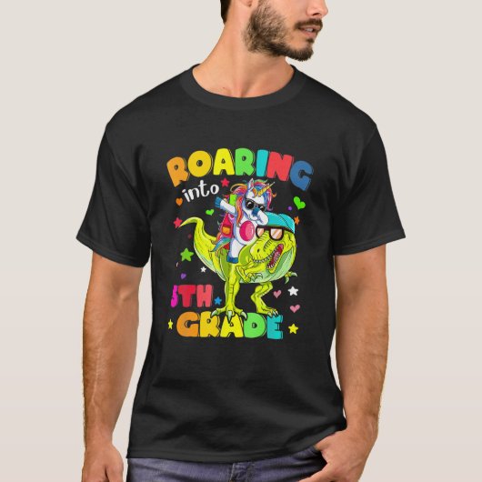 Roaring 5th Grade Unicorr Reiten Dinosaurier zurüc T-Shirt (Vorderseite)