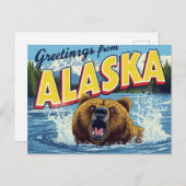 Roaring Alaska Grizzly Bear Art Postkarte (Vorne/Hinten)