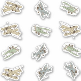 Roaring Art Deco Bi-Flugzeug - blau-grüner Sonders Aufkleber