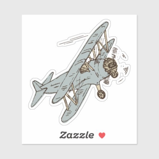 Roaring Art Deco Bi-Flugzeug - blauer Single. Aufkleber (Blatt)