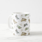 Roaring Art Deco Bi-Flugzeug - blaues grünes Muste Kaffeetasse (Vorderseite Links)