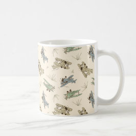 Roaring Art Deco Bi-Flugzeug - blaues grünes Muste Kaffeetasse