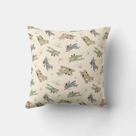 Roaring Art Deco Bi-Flugzeug - blaues grünes Muste Kissen (Rückseite)